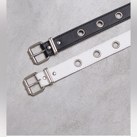 Single Eyelet Grommet Belt in PU Leather White - Picture 3 of 3
